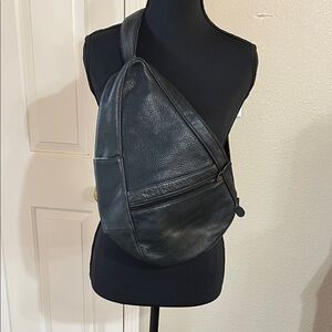L.L. Bean Black Leather Sling Bag